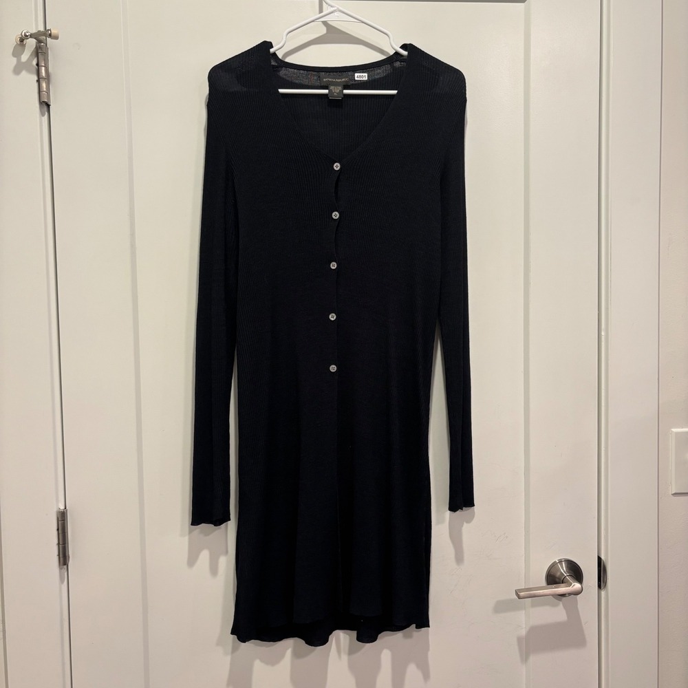 Banana Republic Womens XL Black 100% Silk Ribbed Button Front Cardigan Dress